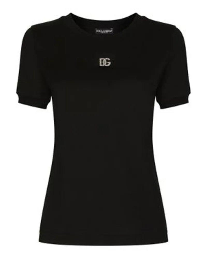 Dolce & Gabbana Jersey-T-Shirt mit DG-Verzierung Black