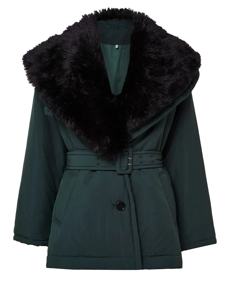 Chloé Mantel mit Gürtel und Pelzkragen 