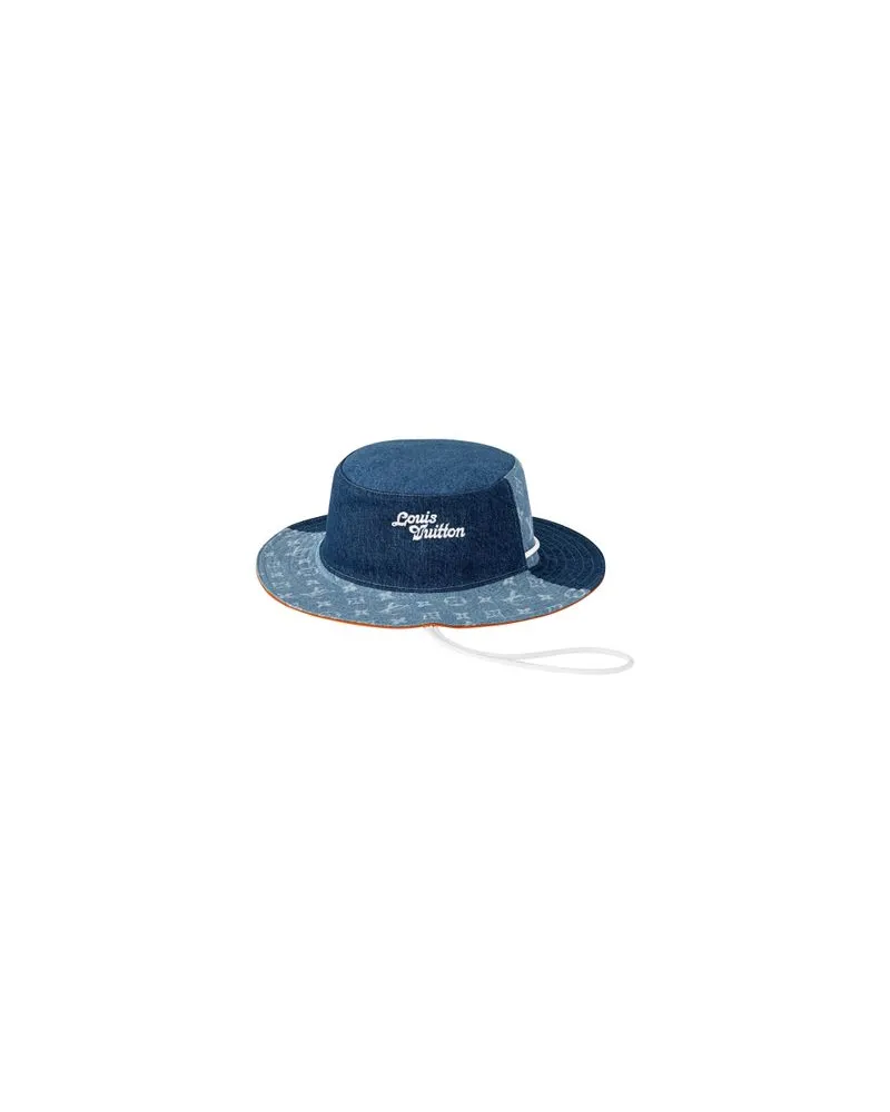 Louis Vuitton Denim Patchwork Explorer Reversible Bucket Hat Blue