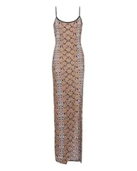 Balmain Langes Strickkleid mit schmalen Trägern Python Brown