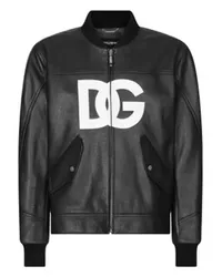 Dolce & Gabbana Lederjacke mit DG-Logoprint Black