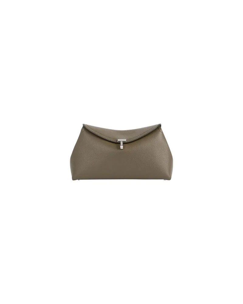 Totême Clutch T-Lock aus Leder aus genarbtem Leder Grey