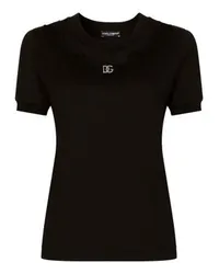 Dolce & Gabbana Jersey-T-Shirt mit DG-Logo und Spitzeneinsätzen Black