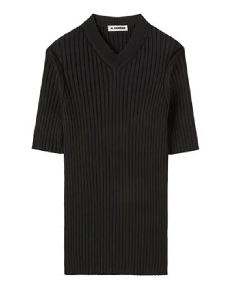 Jil Sander T-Shirt mit V-Ausschnitt Black