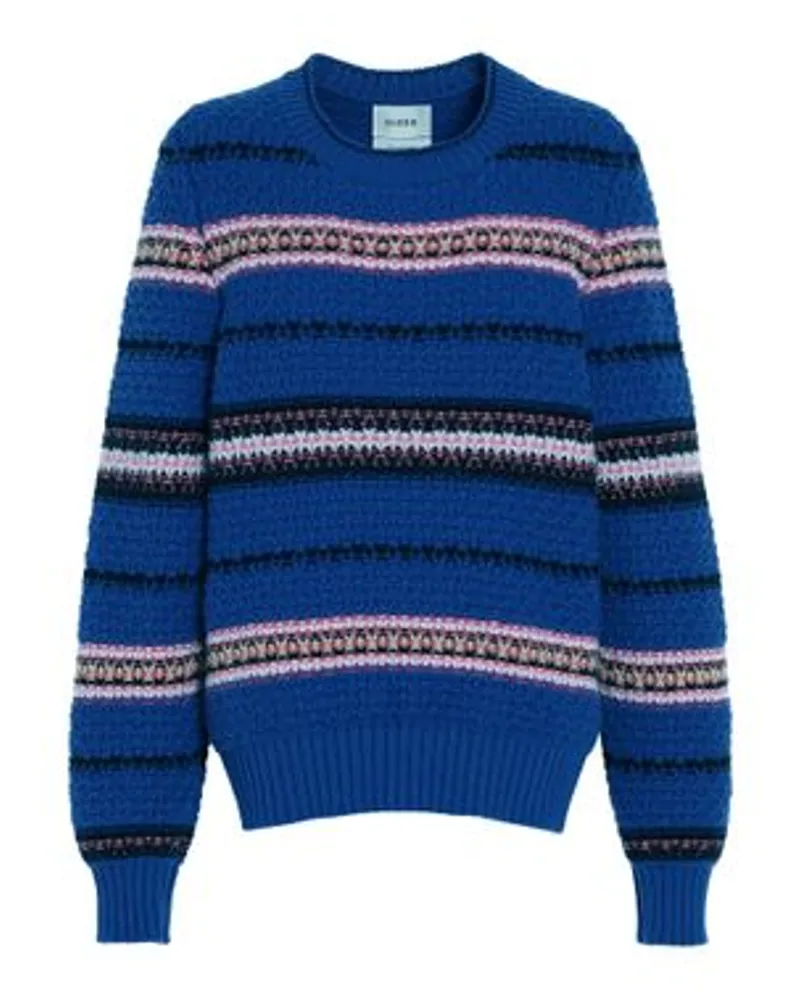 Barrie Gestreifter, dicker Kaschmir-Pullover Blue