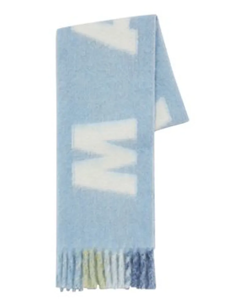 Marni Leichter Mohair-Woll-Schal mit Maxi-Logo Blue