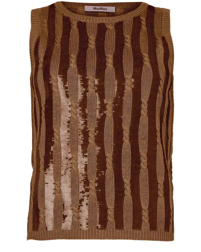Max Mara Gestricktes Tanktop aus Leinen mit Pailletten-Stickerei Golia 