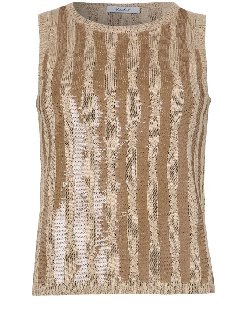 Max Mara Gestricktes Tanktop aus Leinen mit Pailletten-Stickerei Golia 
