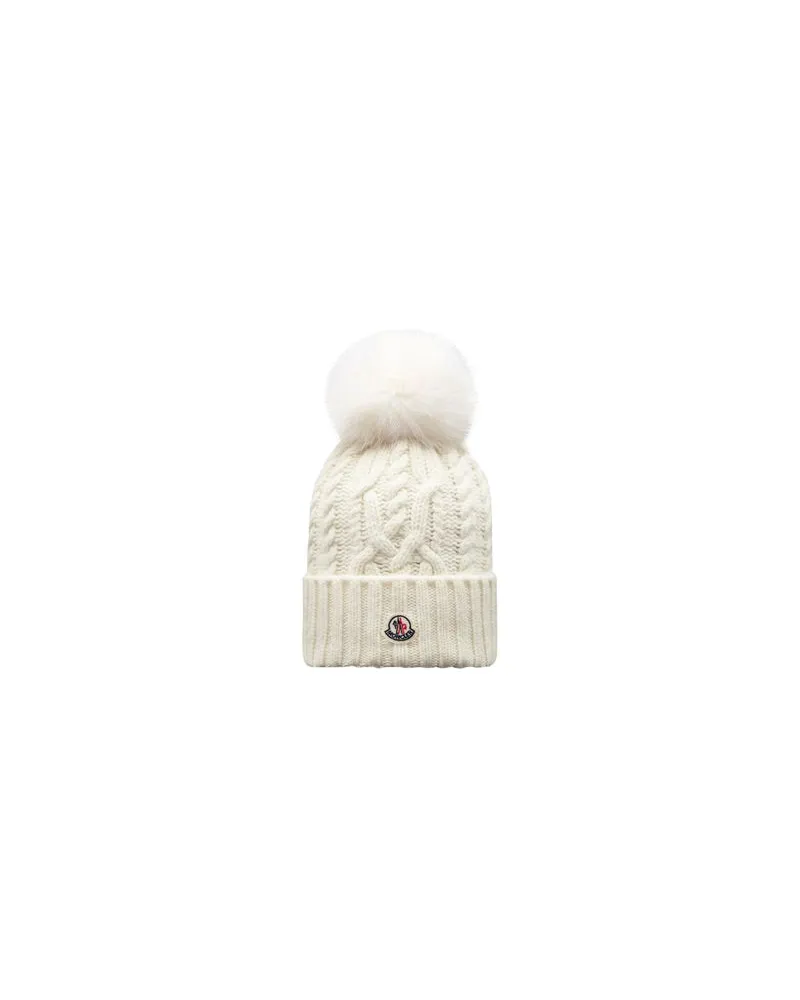 Moncler Mütze mit Logo und Bommel White