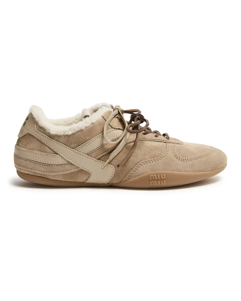 Miu Miu Low Sneakers aus Wildleder und Shearling 