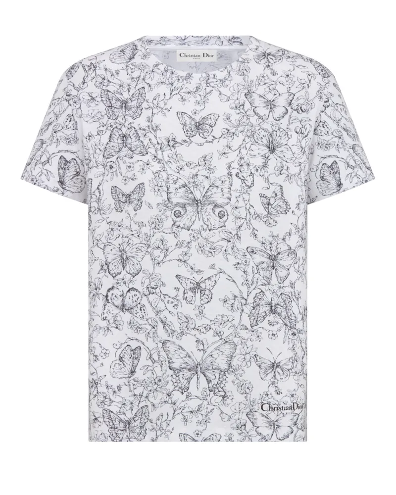 Dior T-Shirt Baumwoll- und Leinenjersey mit Toile de Jouy Papillon Print 