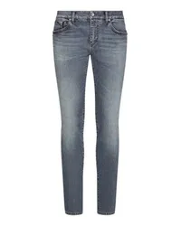 Dolce & Gabbana Hellblaue Stretch-Jeans in Skinny Fit mit Whiskering Multicolor