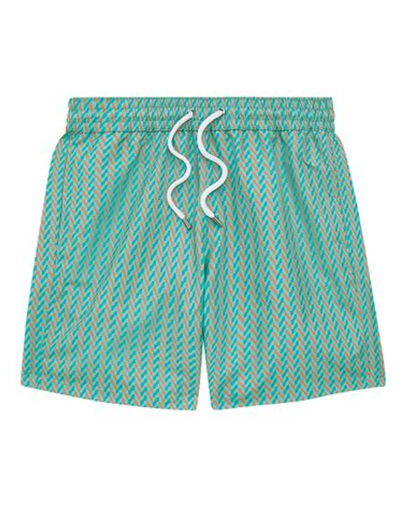 Frescobol Carioca Badeshorts im Surferstil Copacabana Herringbone Green