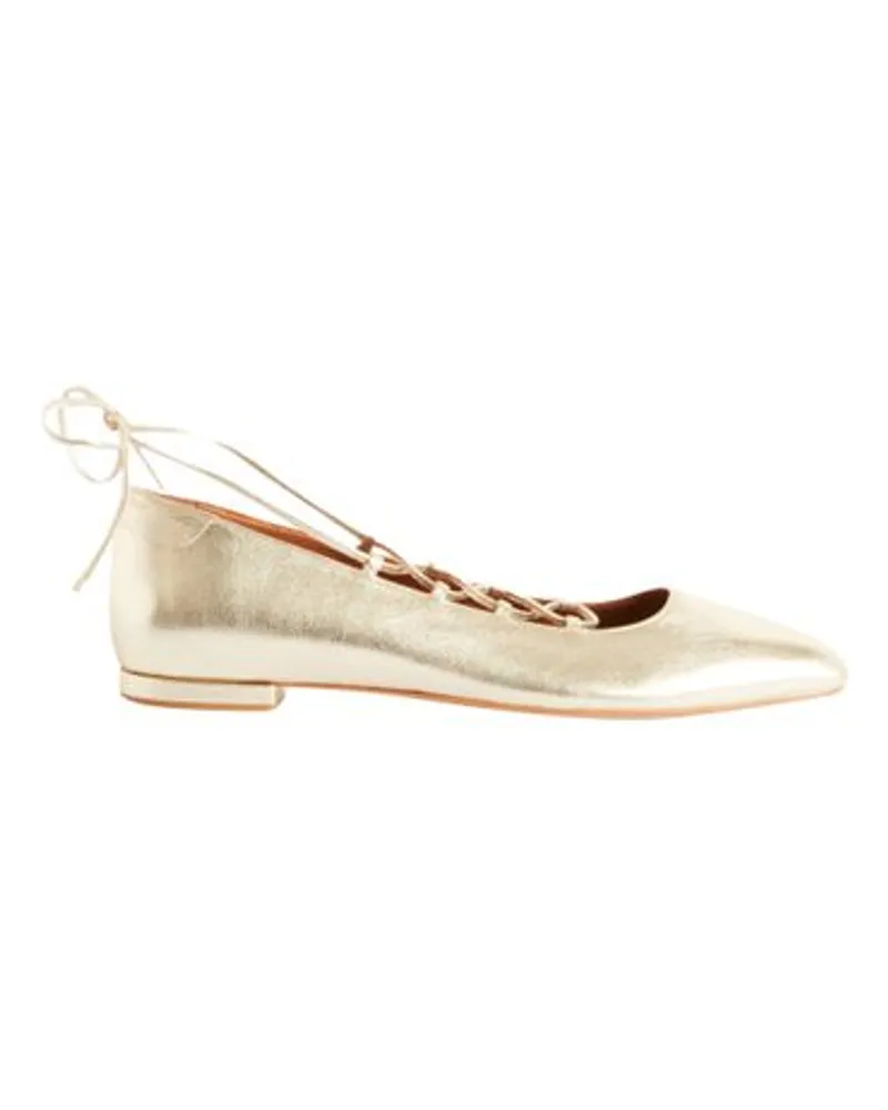 Claudie Pierlot Goldfarbene Leder-Ballerinas Silver