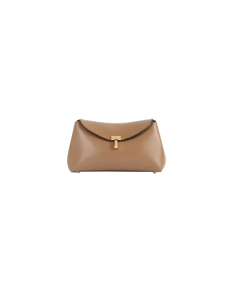 Totême Mini-Clutch T-Lock aus Leder Beige
