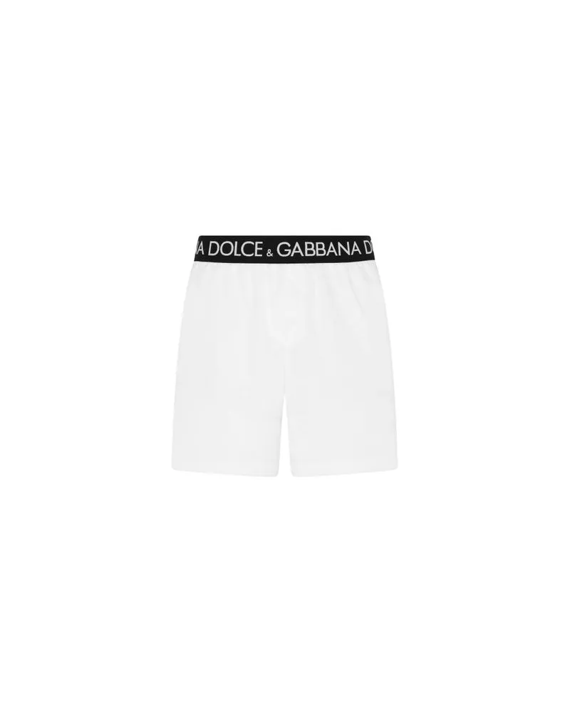 Dolce & Gabbana Halblange Badeshorts mit Branding-Elastikbund White