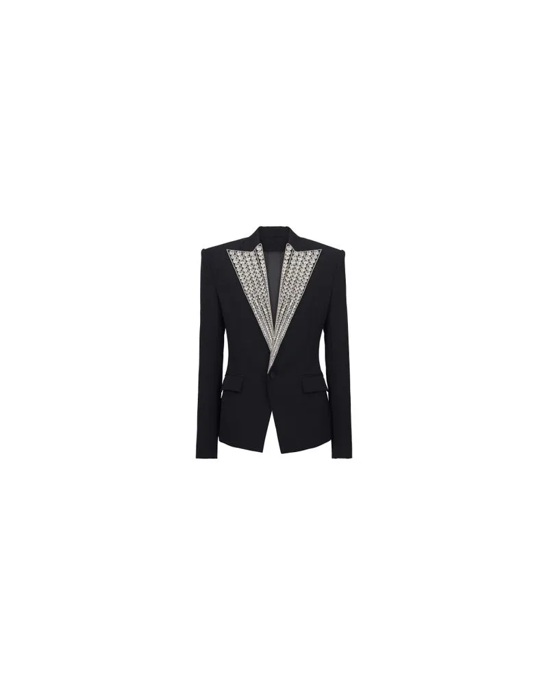 Balmain Jacke mit kristallbesetztem Kragen Silver