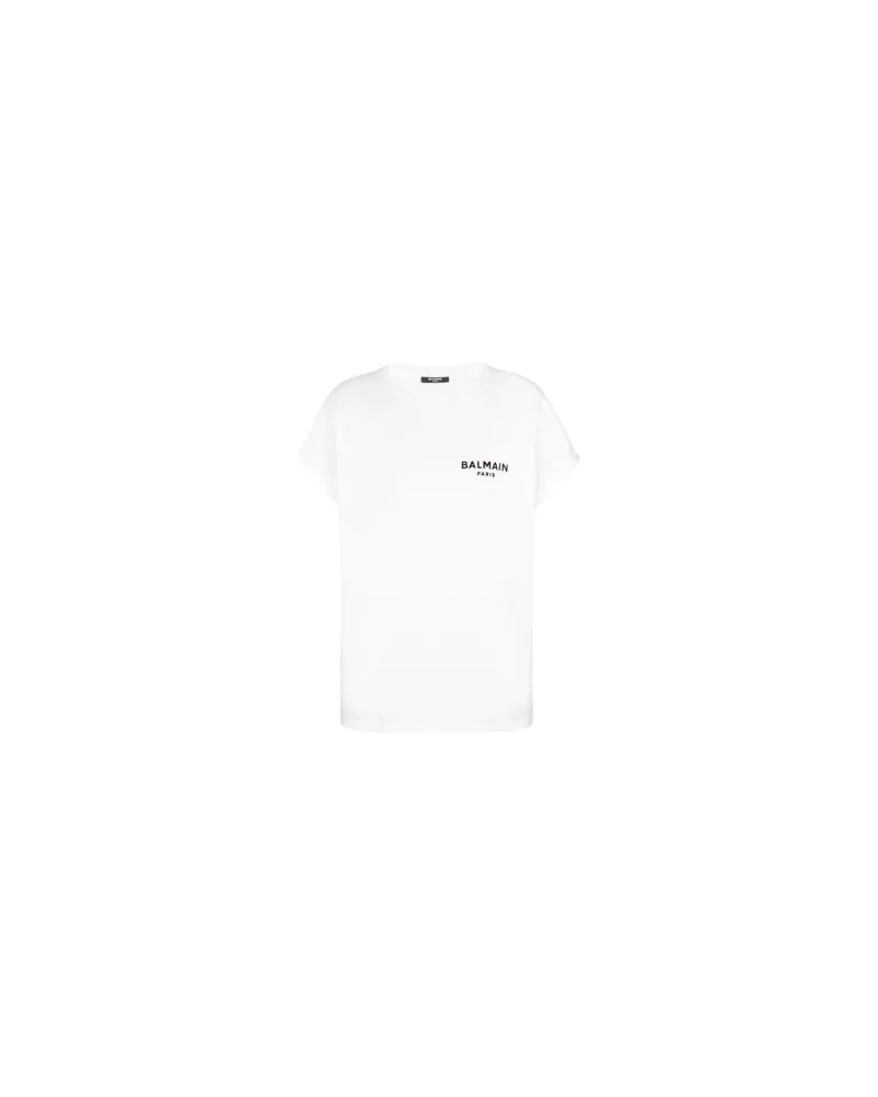 Balmain Beflocktes T-Shirt Balmain Paris White