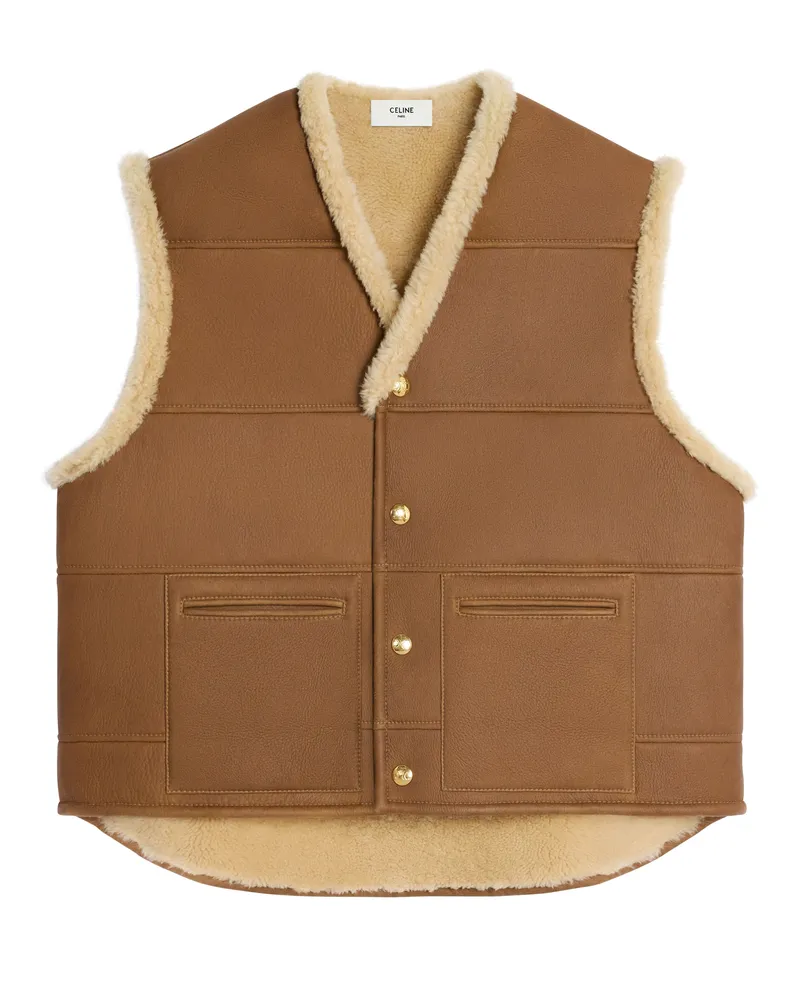 Celine Ärmellose oversize-jacke aus gekräuseltem lammleder 
