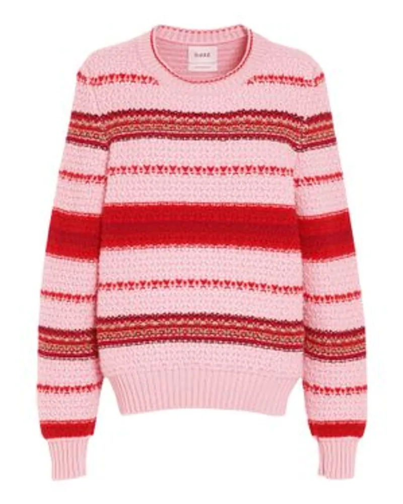 Barrie Gestreifter, dicker Kaschmir-Pullover Pink