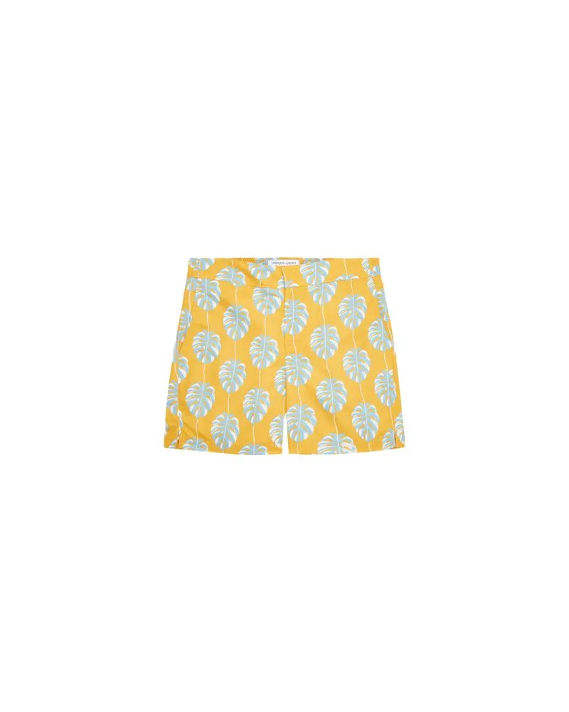 Frescobol Carioca Klassische Badeshorts mit Botanik-Druck Leaf Blue