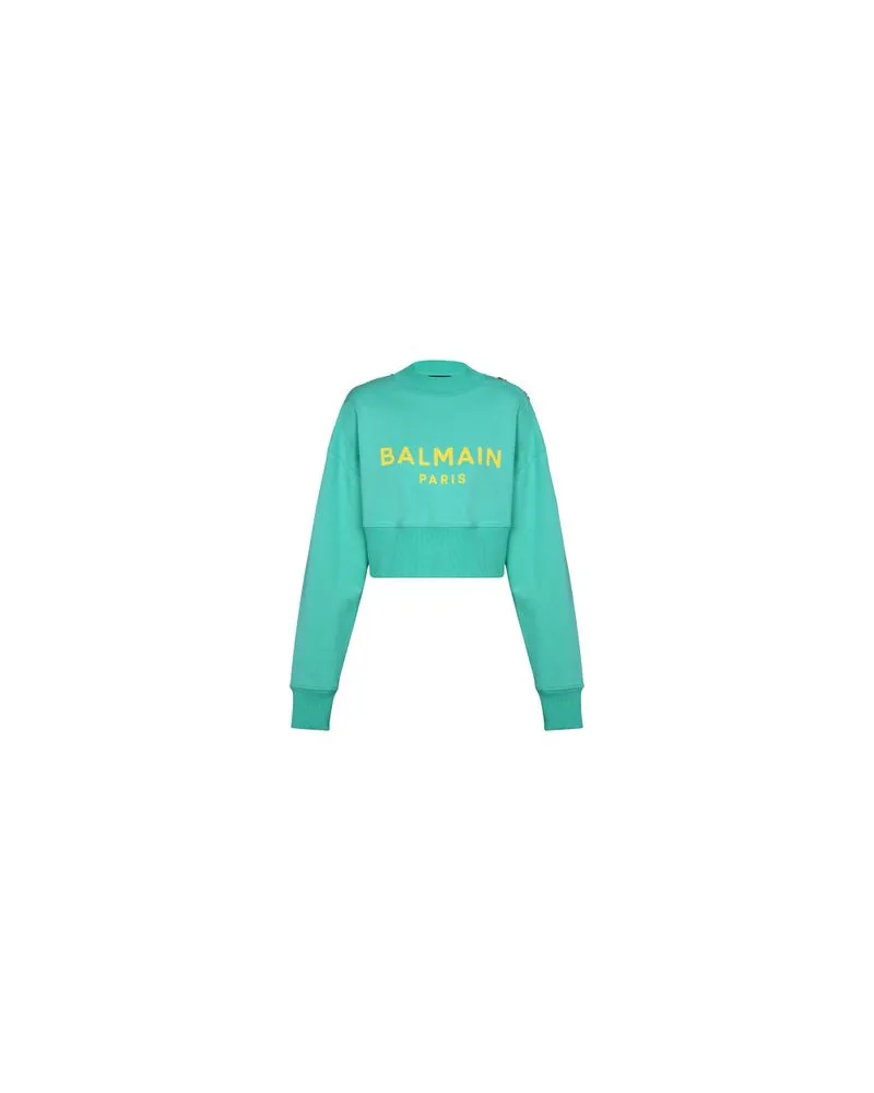 Balmain Kurzes Sweatshirt mit Print Balmain Paris Blue