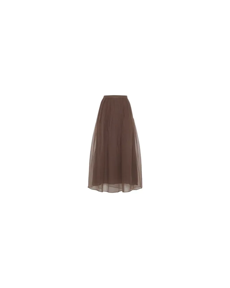 Brunello Cucinelli Pleated Midi-Rock Brown