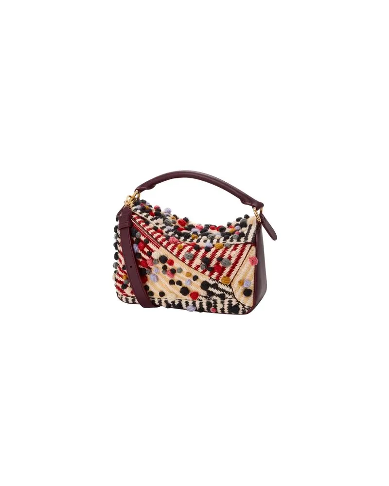 Loewe Small Puzzle bag in embroidered textile Beige
