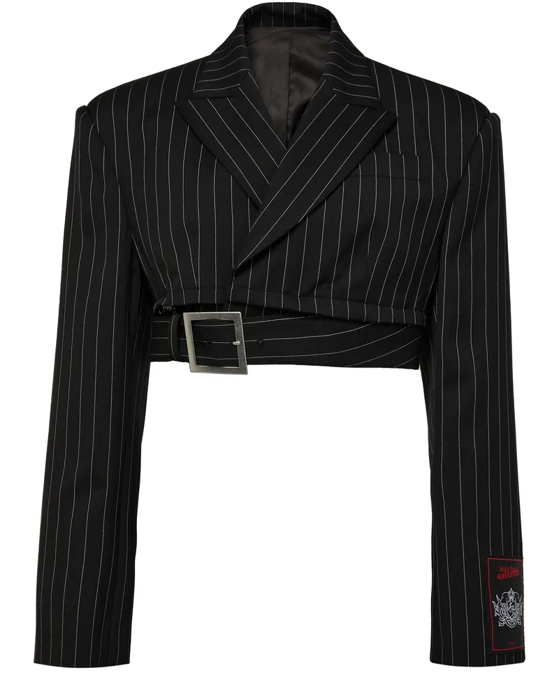 Jean Paul Gaultier Maßgeschneiderte Nadelstreifenjacke aus Wolle mit abzippbarem Gürtel The Pinstripe 