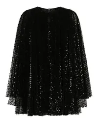 Dolce & Gabbana Kurzes Plisseekleid mit weiten Ärmeln und Pailletten Black