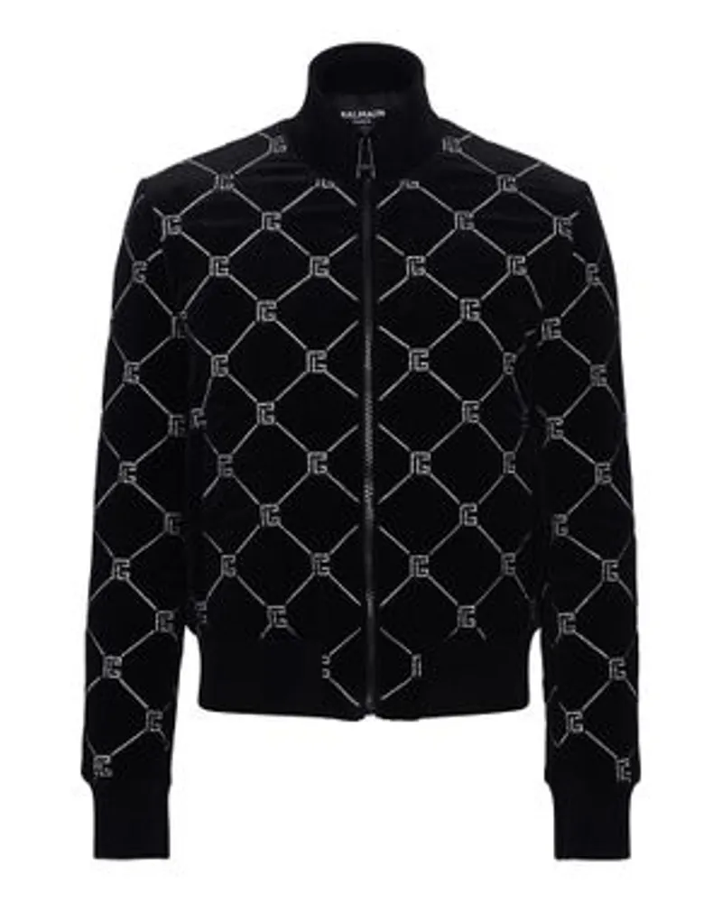 Balmain Wattierte Bomberjacke mit Strass Silver