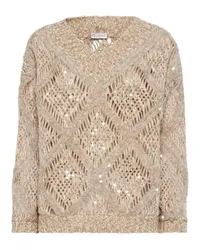 Brunello Cucinelli Pullover mit Dazzling Embroidery Beige