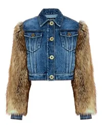 Balmain Jeansjacke mit Kunstpelz Blue