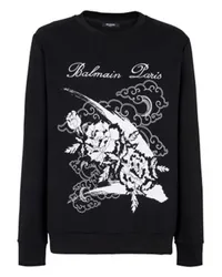 Balmain Sweatshirt mit Blumen-Printmotiv Black