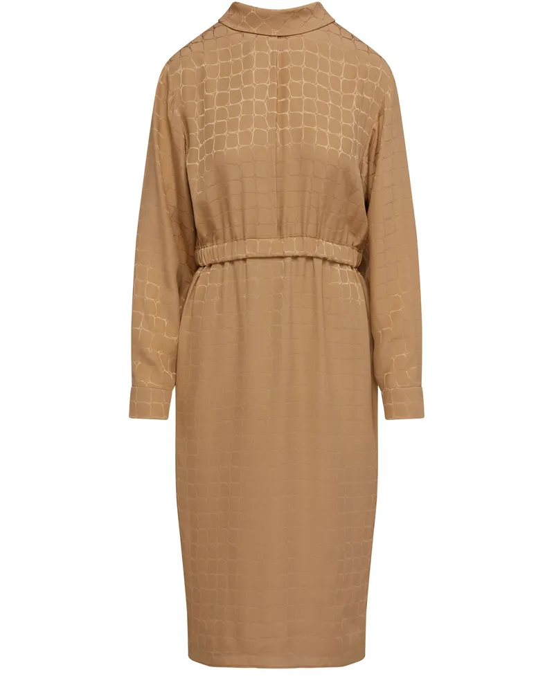Celine Midikleid mit Overturned-Kragen aus matter und glänzender Seide 