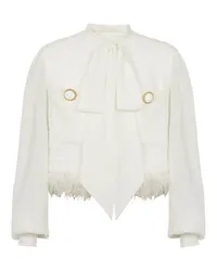 Balmain Jacke Bi-Material Tweed und Krepp White