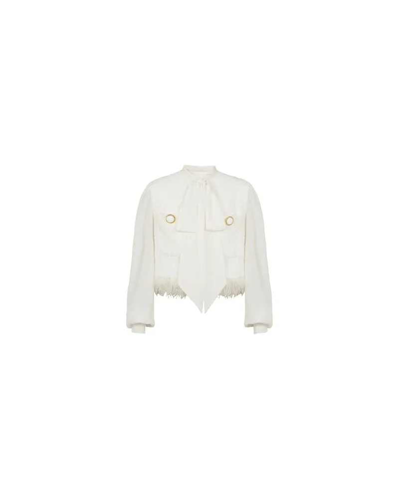 Balmain Jacke Bi-Material Tweed und Krepp White