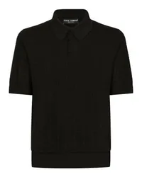 Dolce & Gabbana Seidenjacquard-Poloshirt mit DG-Logo Black