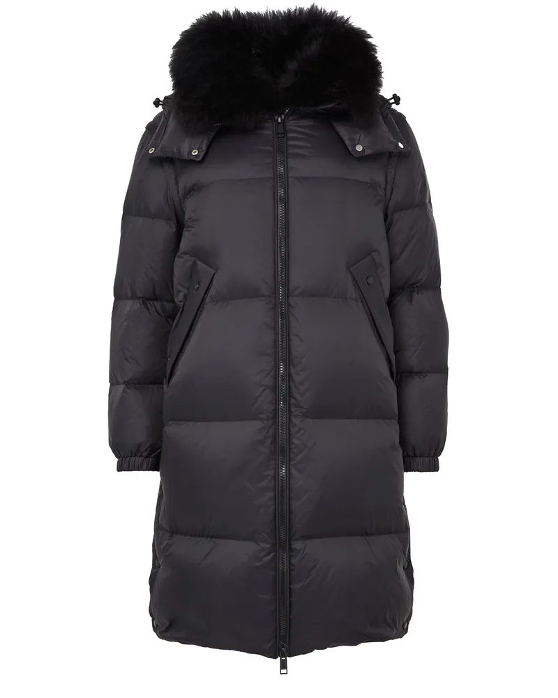 Yves Salomon Lange Daunenjacke mit Kapuze und Kragen aus Lammwolle 