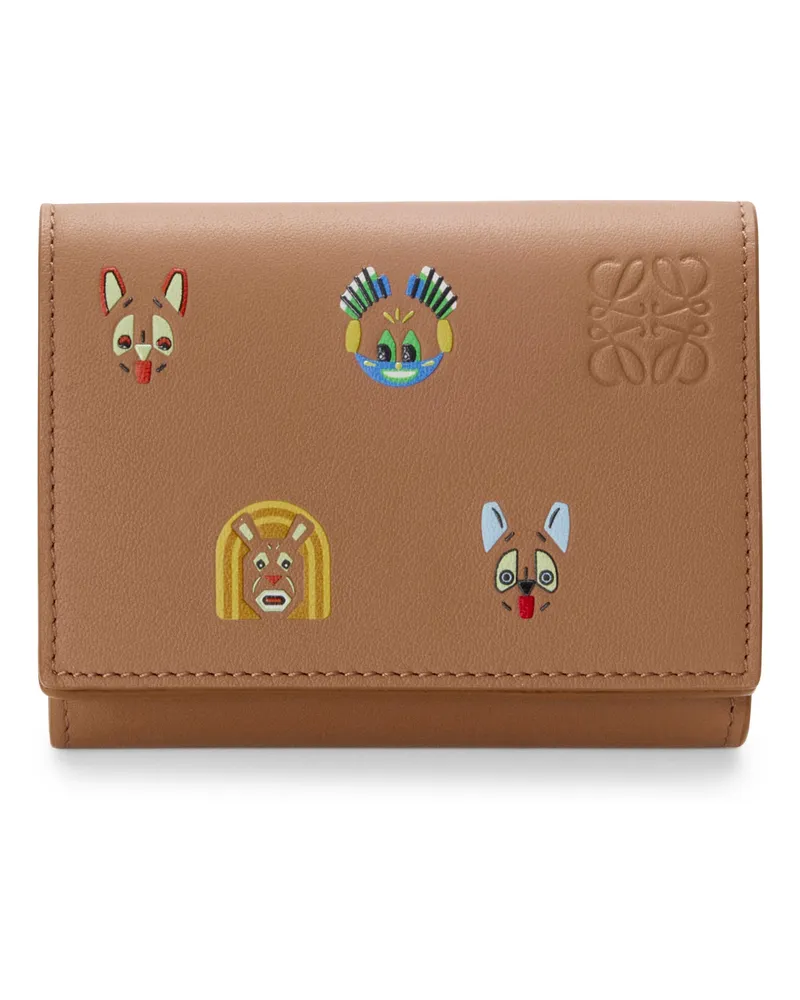 Loewe Brieftasche Cats mit drei Klappfächern aus Kalbsleder Brown