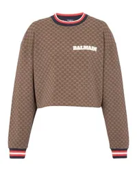 Balmain Kurzes Sweatshirt mit Mini-Monogramm Brown