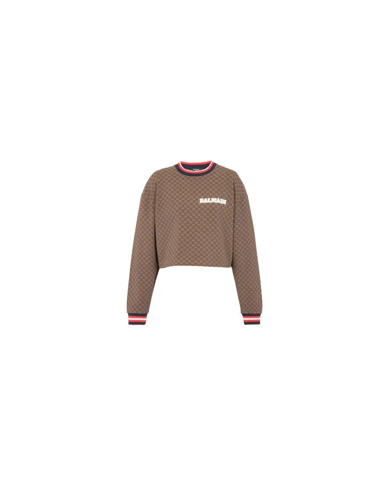 Balmain Kurzes Sweatshirt mit Mini-Monogramm Brown