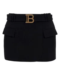 Balmain Kurzer Wollrock mit niedriger Taille Black