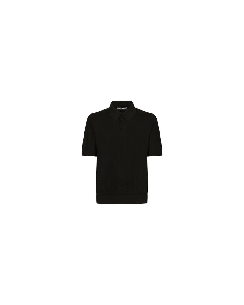 Dolce & Gabbana Seidenjacquard-Poloshirt mit DG-Logo Black