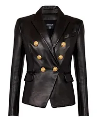 Balmain Klassische Lederjacke mit 6 Knöpfen Black