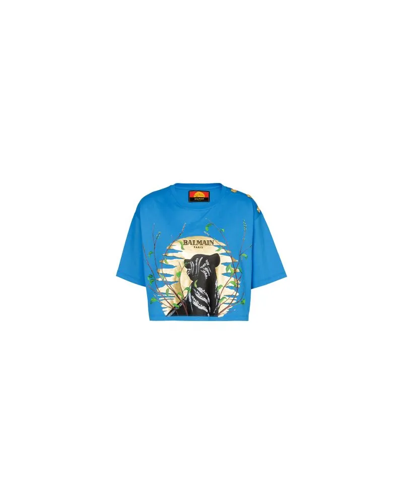 Balmain Disney X Balmain: König der Löwen - kurzes T-Shirt mit Cassius Khumalo-Druckmotiv Blue