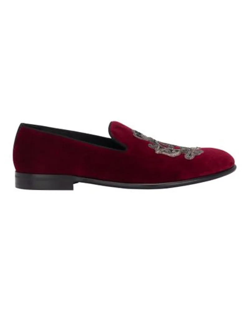 Dolce & Gabbana Samt-Slippers mit Wappenstickerei Burgundy