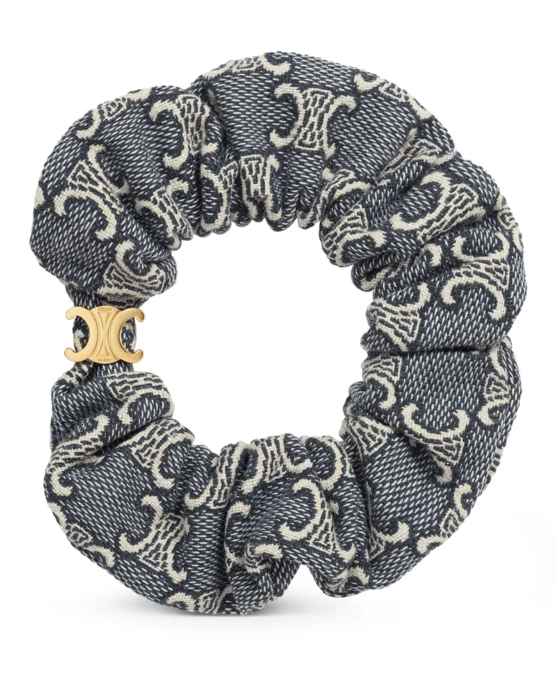 Celine jacquard Triomphe scrunchy aus baumwolle, polyester, polyamid und messing mit gold-finish Navy