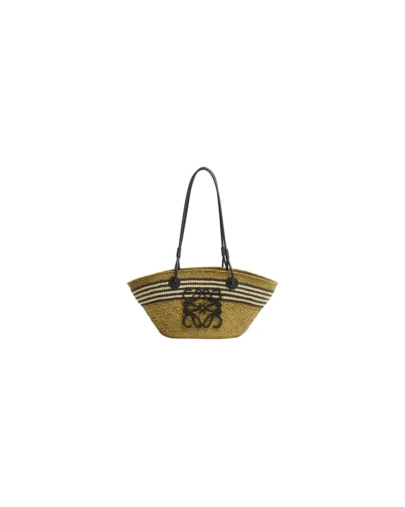Loewe Medium Anagram basket in iraca palm and calfskin Green