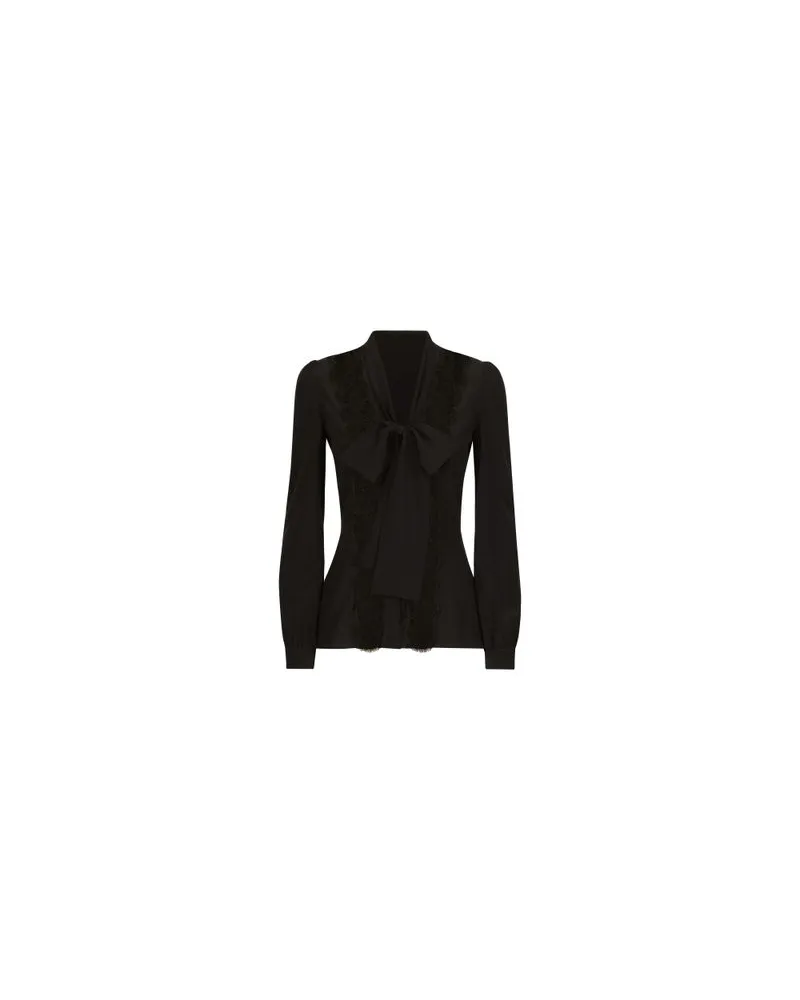 Dolce & Gabbana Seidenbluse mit Spitzenintarsie Black